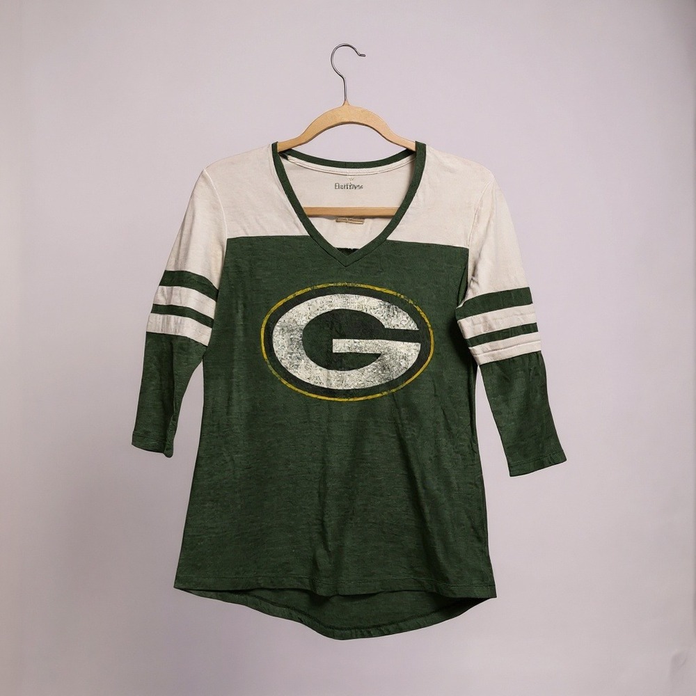Fanatics Womens Green Bay Packers V Neck 3/4 Sleeve Shirt Size S